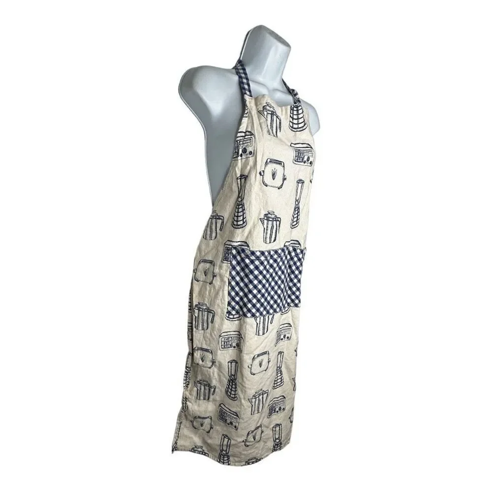Vintage Kitchen Themed Blue Cotton Apron‎
